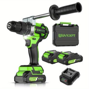 UYXXPT Brushless Cordless Drill Set, 21V Power Hammer Drill with 1056 In-Lb Torque, 2x2.0Ah Li-Ion Batteries, 1/ 2'' Chuck, 20+2 Speed, Drill Driver Kit for Wood, Concrete, Metal, Masonry, DIY Project