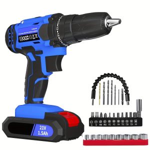 Cordless Power Drill Set Electric Screwdriver Drill Set With 2-Variable Speed, 25+1 Torque With Led Light, 21V Li-ion Battery&Fast Charger, 3/8